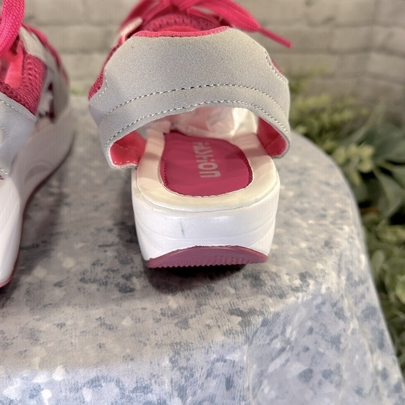 FASHION - Pink & Gray Mesh Knit Open Toe Platform Muffin Sandals WMS 7M🩷NWOT🩶 - Picture 4 of 11